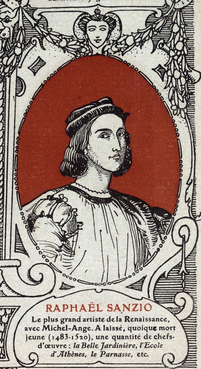 Retrato do pintor italiano Renascentista Raphael (Raffaello Sanzio 1483-1520). Gravura de 1914. Coleção particular. de Anonymous Anonymous