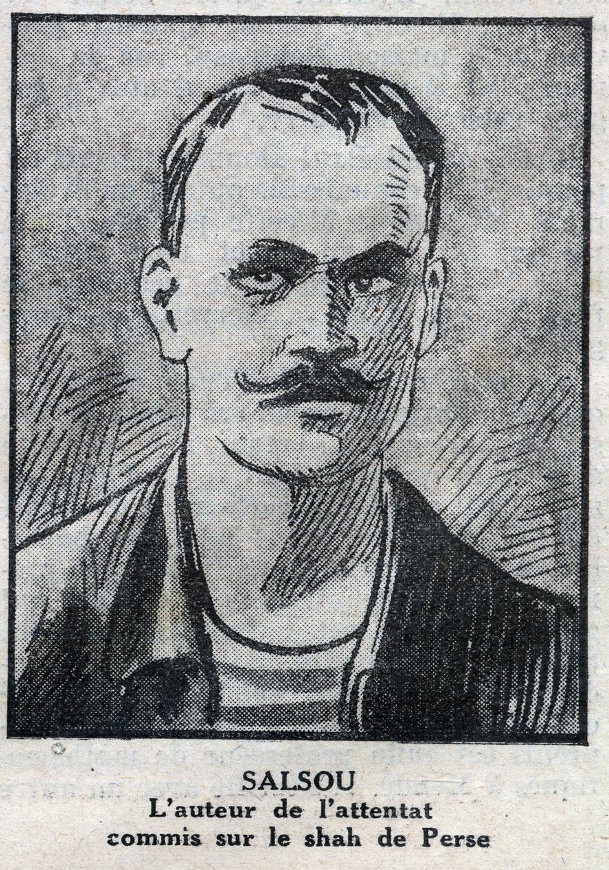 Retrato do anarquista François Salsou que realizou o ataque ao Xá da Pérsia Muzaffar ad Din (Muzaffar ad Din), em Paris, em 2 de agosto de Anonymous Anonymous