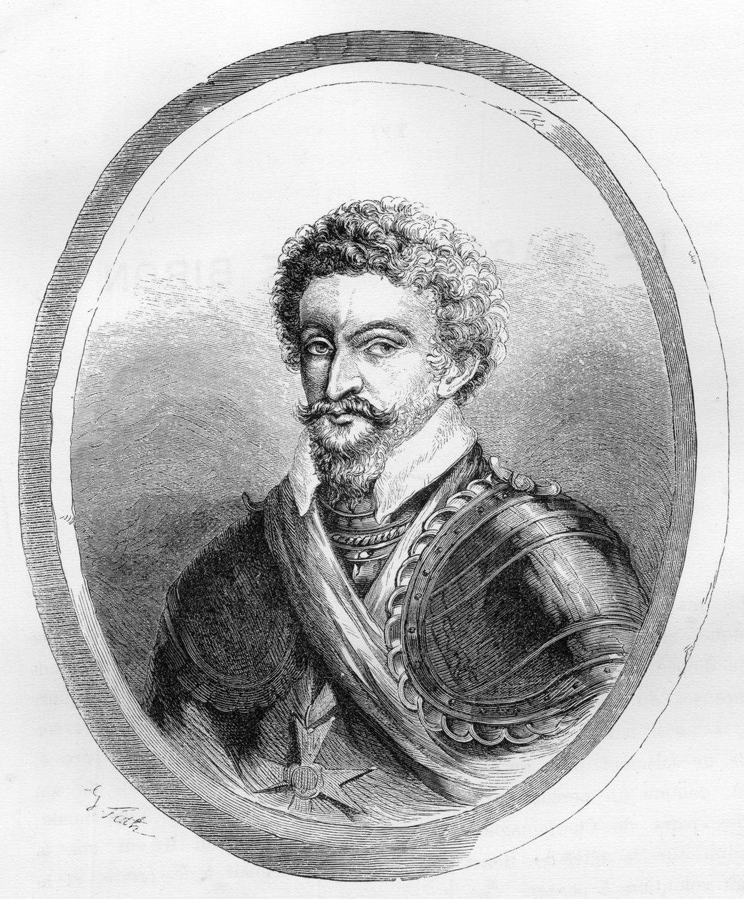 Retrato do marechal Charles de Gontaut, Barão, então Duque de Biron (1562-1602) - Gravura de 1863 em "Le Livre Rouge - Histoire De L