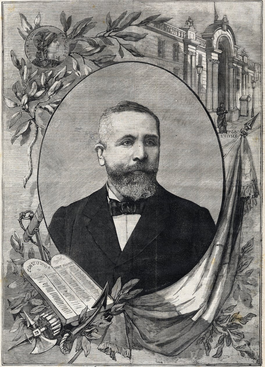 Retrato do novo presidente francês Emile Loubet (1838-1929), eleito em 18 de fevereiro de 1899. Gravura. Em "A Pequena Parisiense". de Anonymous Anonymous