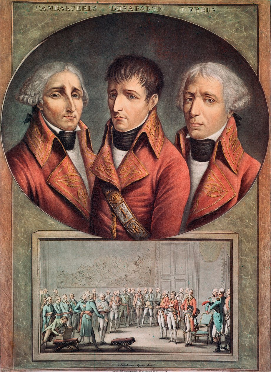 Retrato dos três cônsules Cambáceres, Napoleão Bonaparte e Charles-Francois Lebrun (gravura de Anonymous Anonymous