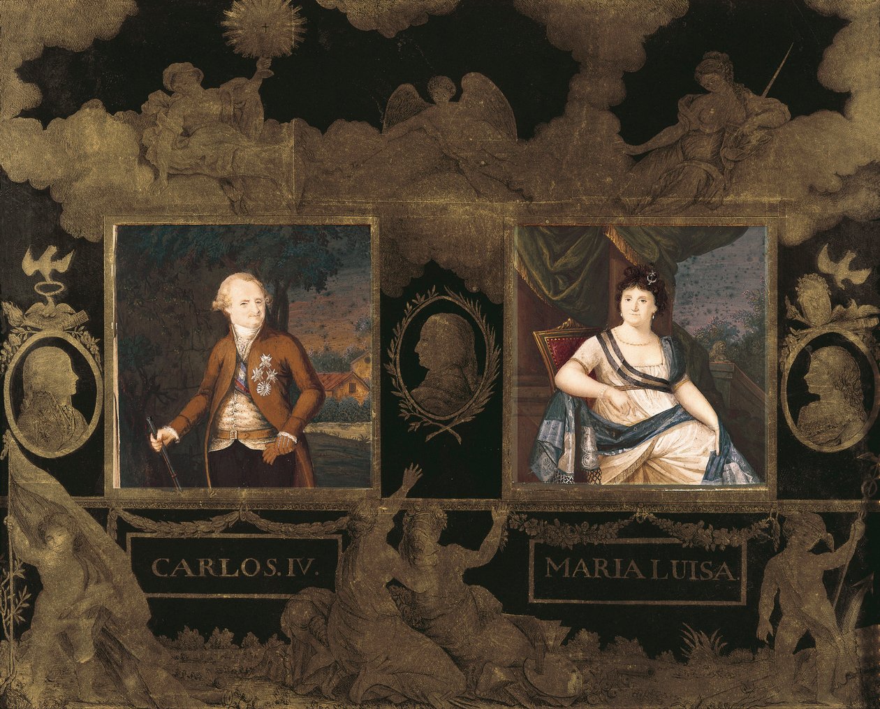Retratos do Rei Carlos IV (Carlos) de Espanha (1748-1819) e da sua esposa Marie Louise de Bourbon Parma (Maria Luisa) (1751-1819) de Anonymous Anonymous