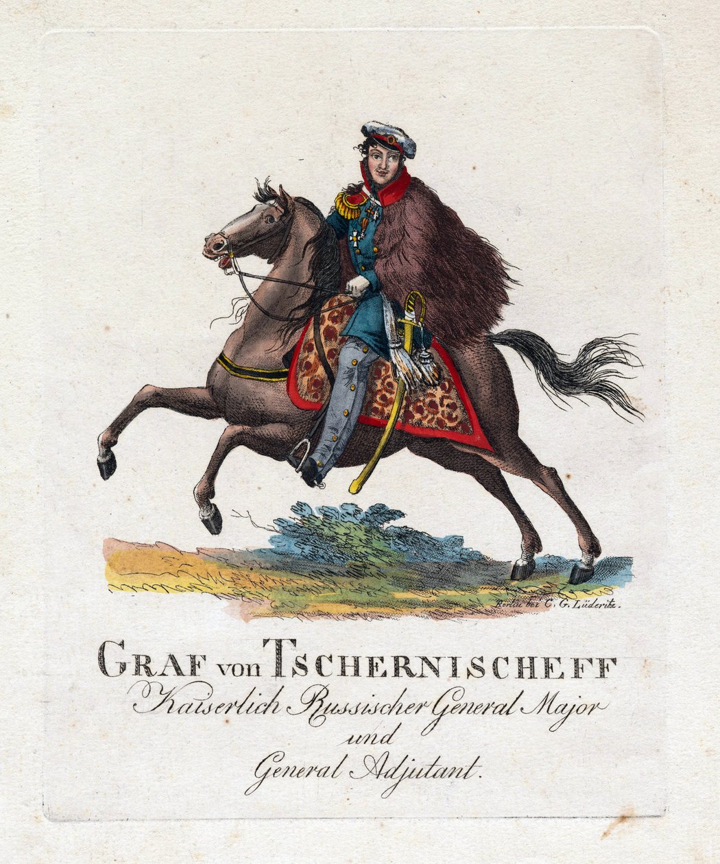 Príncipe Alexandre Ivanovitch Tchernychev ou Tchernychiov ou Czernichev - Retrato do Conde Alexander Ivanovich Chernyshov (1786-1857) - Anónimo - 1813 - Aquatint - 25,6x22 - Colecção Privada de Anonymous Anonymous