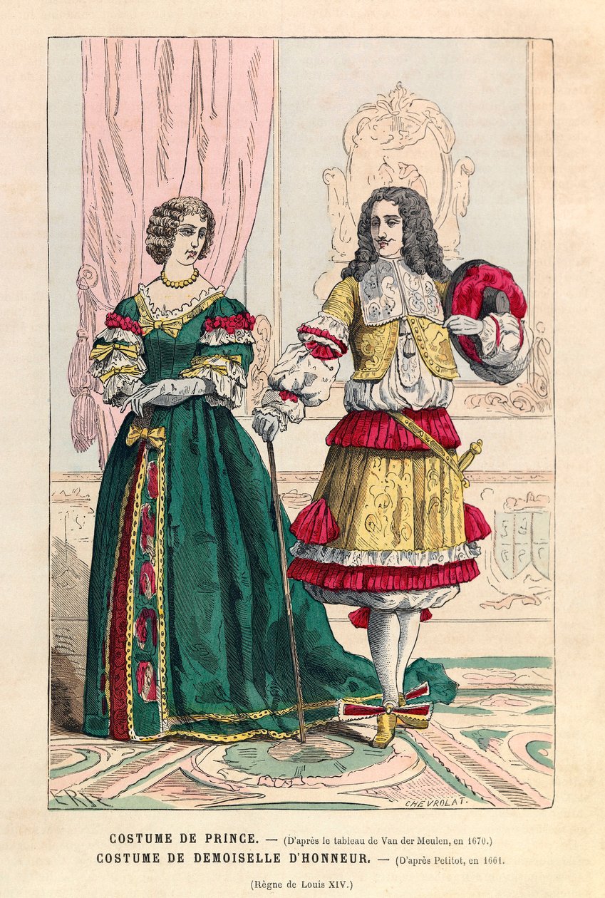 Traje de Príncipe e traje de dama de honra sob o reinado de Luís XIV (1638-1715) - coleção particular de Anonymous Anonymous