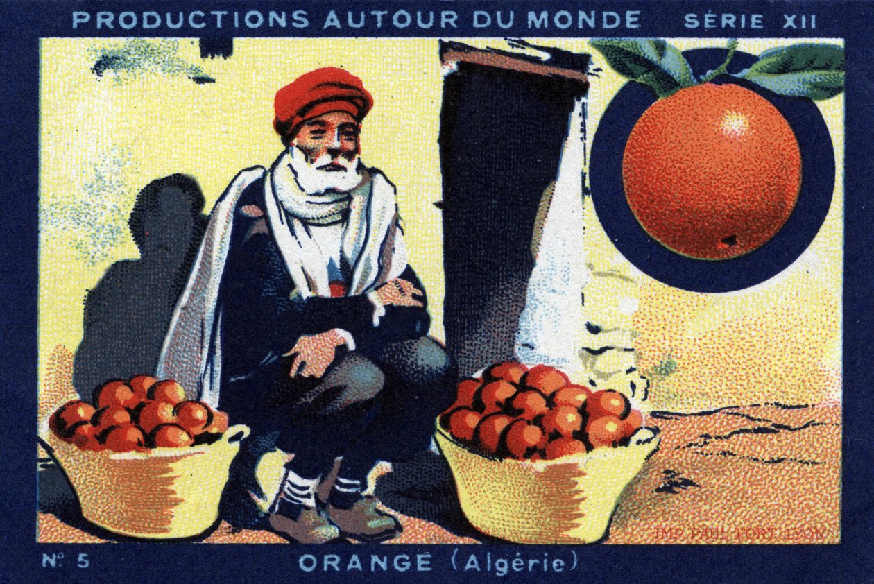 Produções em todo o mundo: Orange na Argélia. Cromolitografia de 1933 em "Joseph-Milliat Album". de Anonymous Anonymous
