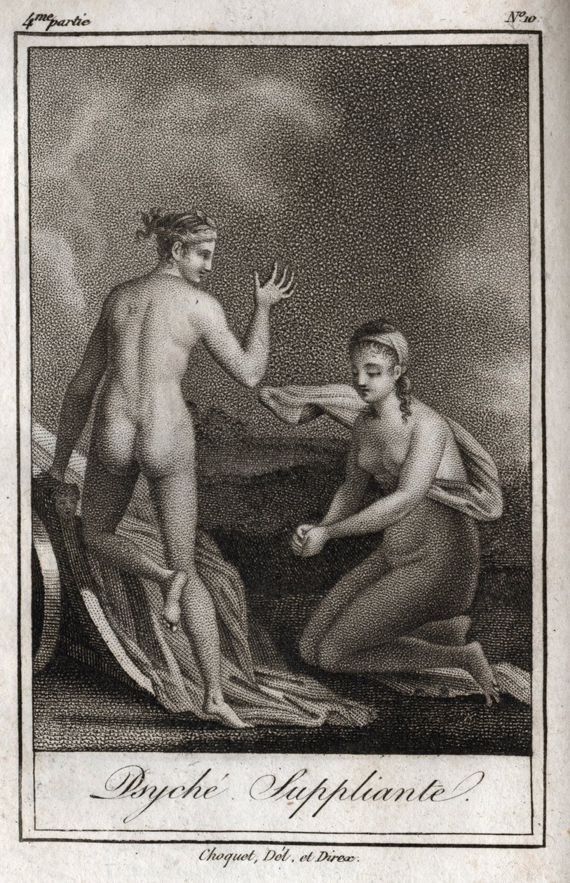 Psiquiatria a implorar. Gravura de 1819 em "Lettres a Emilie sur la mythologie" de Charles Albert Demoustier (1760-1801). Coleção privada. de Anonymous Anonymous
