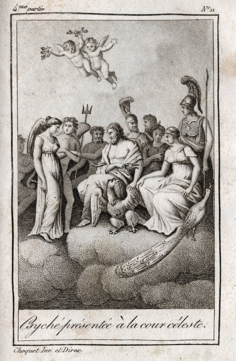 Psyche apresentada ao Tribunal Celestial. Gravura de 1819 em "Lettres a Emilie sur la mythologie" de Charles Albert Demoustier (1760-1801). Coleção privada. de Anonymous Anonymous