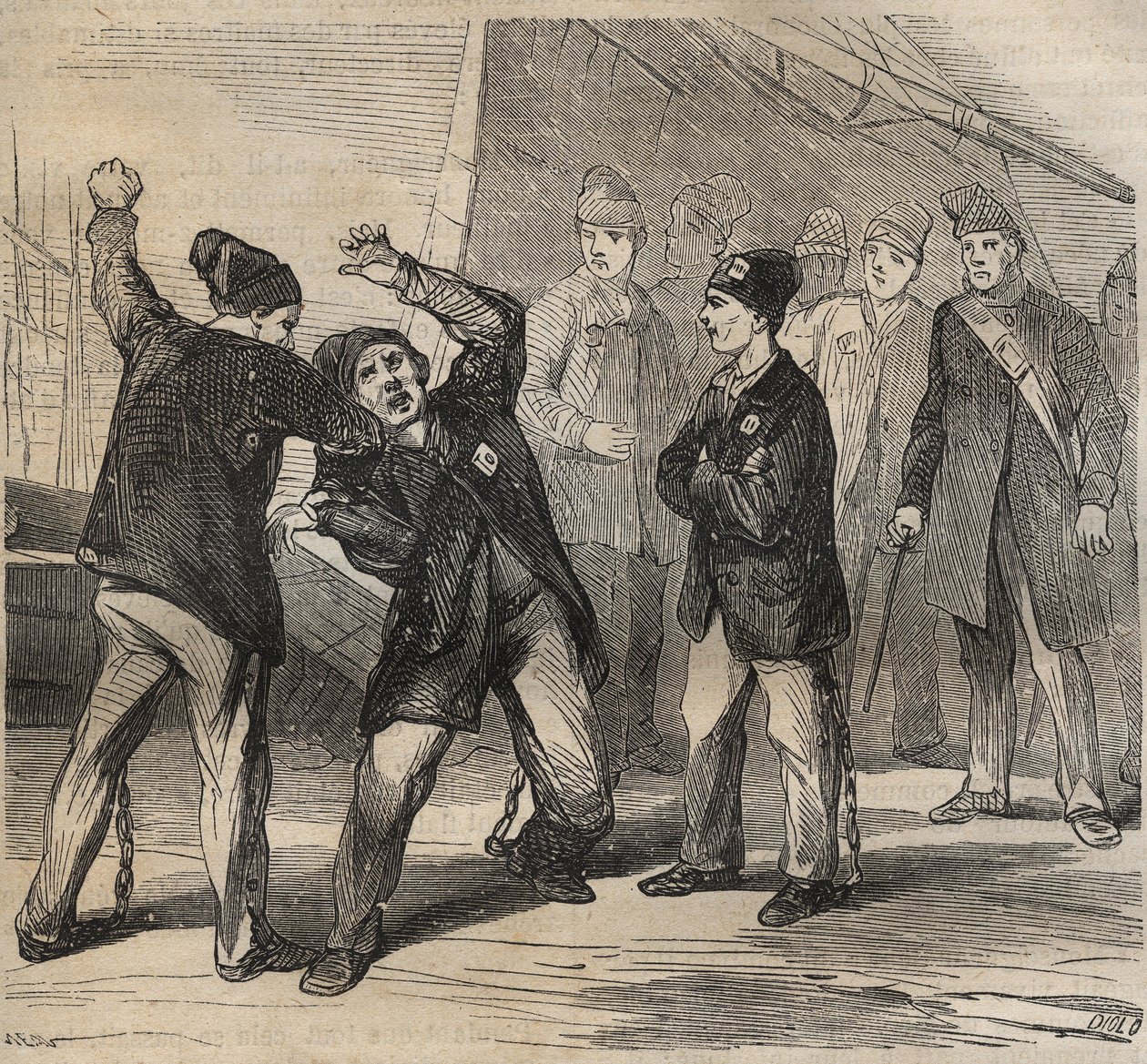 Cena do Pugilat no Toulon Bagne no século XIX. Gravação em "Histoire des bagnes depuis leur création à nos jours" (1877) de Pierre Zaccone (1817-1895) (Colonia Penale - colônia penal). Coleção particular. de Anonymous Anonymous