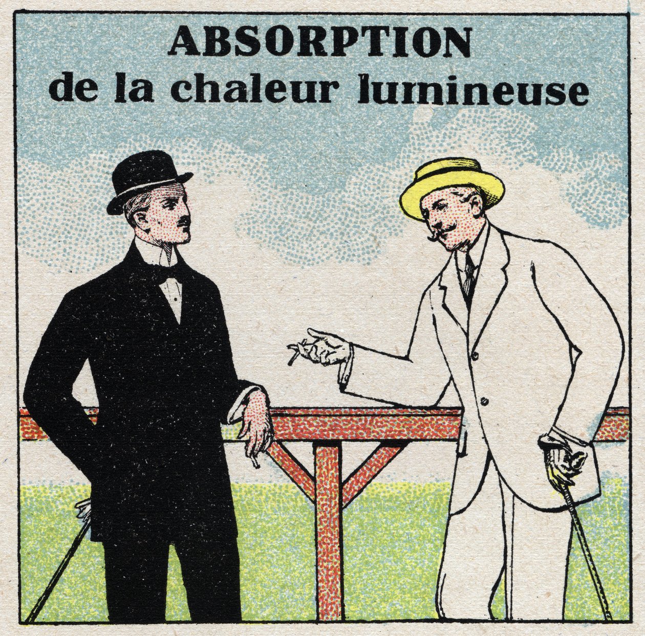 Radiação e condutibilidade: diferente absorção de calor de luz, dependendo da cor da roupa. Ilustração anónima a partir de 1925. Colecção privada. de Anonymous Anonymous
