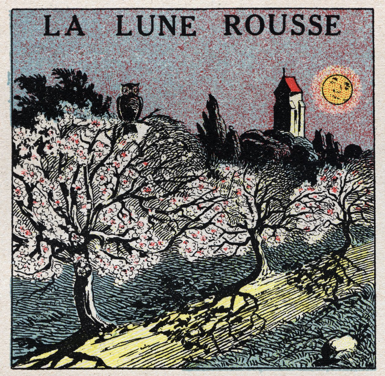 Radiação e condutibilidade: a lua vermelha cuja luz queima os botões florais. Ilustração anónima de 1925. Coleção particular. de Anonymous Anonymous