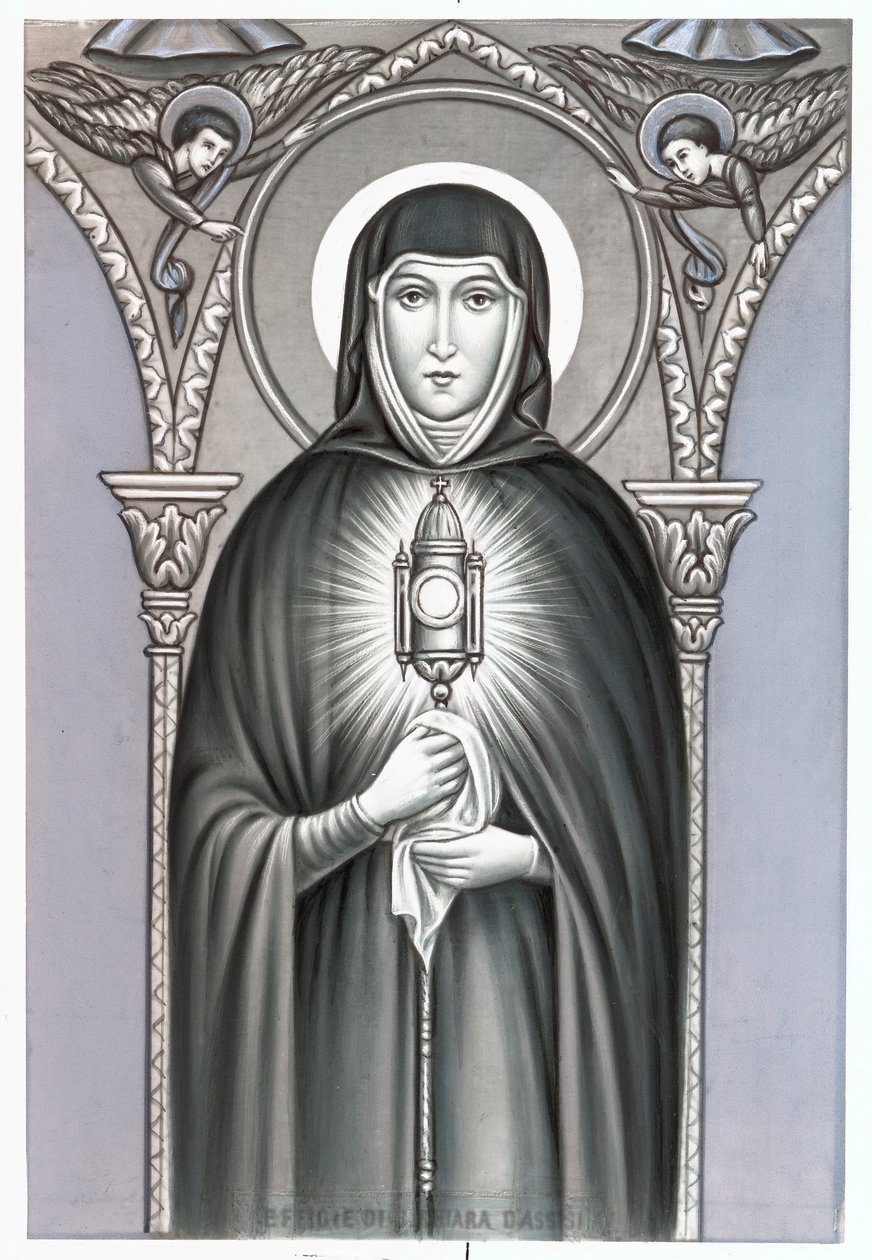 Representação de Santa Clara (Chiara) de Assis (c.1192-1253), fundadora da ordem religiosa das Clarissas imagem piedosa. Estreia da Coleção Privada do século XX de Anonymous Anonymous