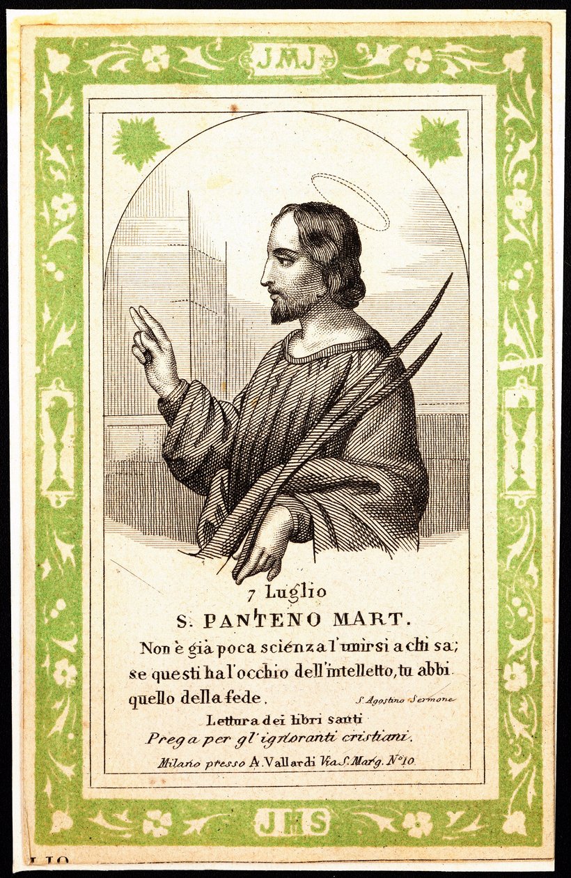 Representação de Santa Panthene de Alexandria Imagem piedosa. Cartão postal. O início do século XX. Colecção Privada. de Anonymous Anonymous