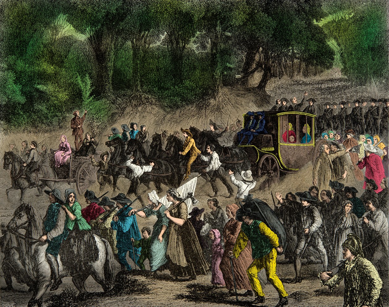 Regresso da família real a Paris depois do seu voo para Varennes em 1791, Gravura, Colecção privada de Anonymous Anonymous