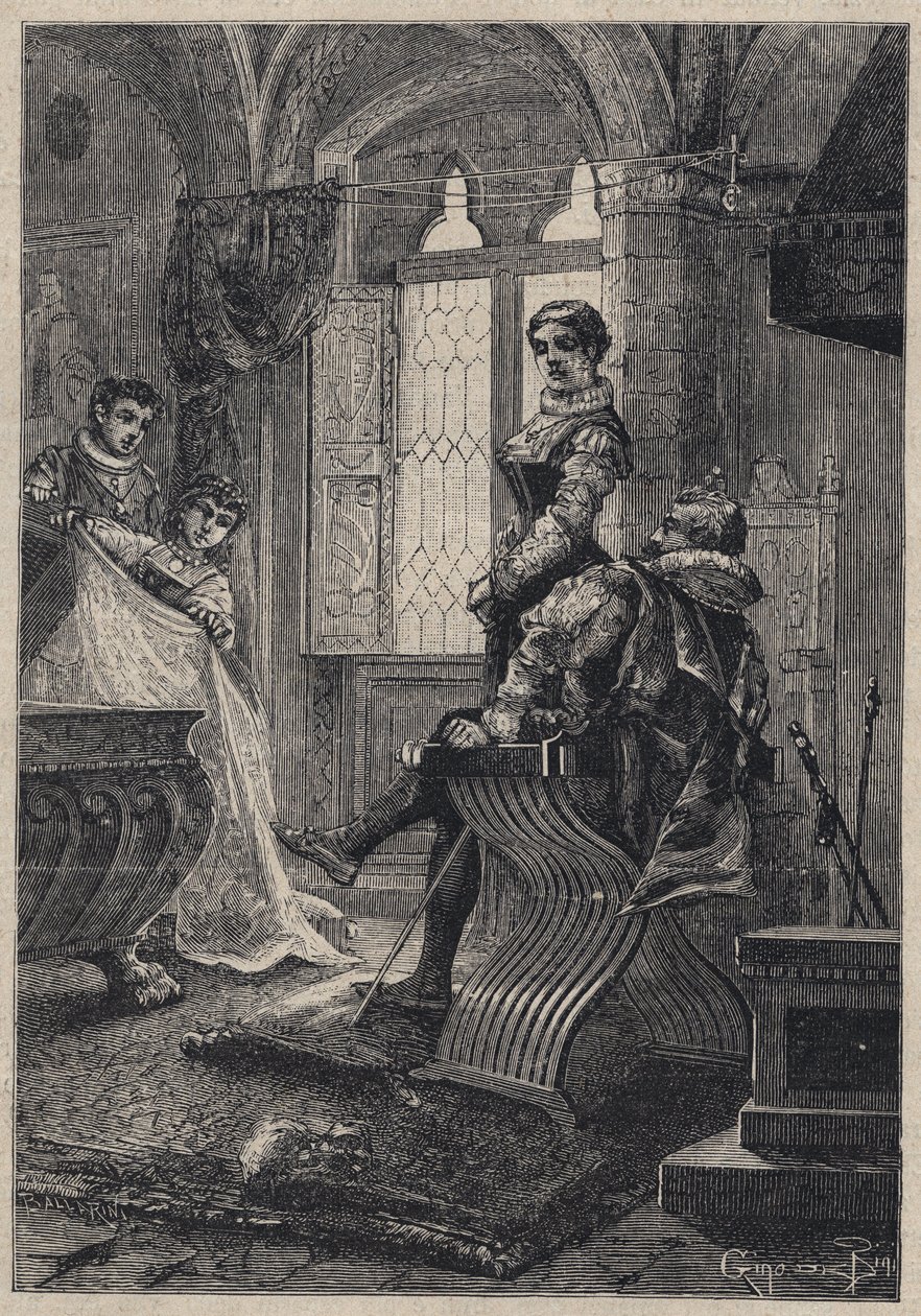 Rodrigo Borgia (Borja) rodeado de seus filhos ((John ou Juan ou Cesar, Lucrece) na casa Vannozza Cattanei - Rodrigo Borgia rodeia com seus filhos em Vannozza Cattanei (1442-1518) sa mistress - gravura de 