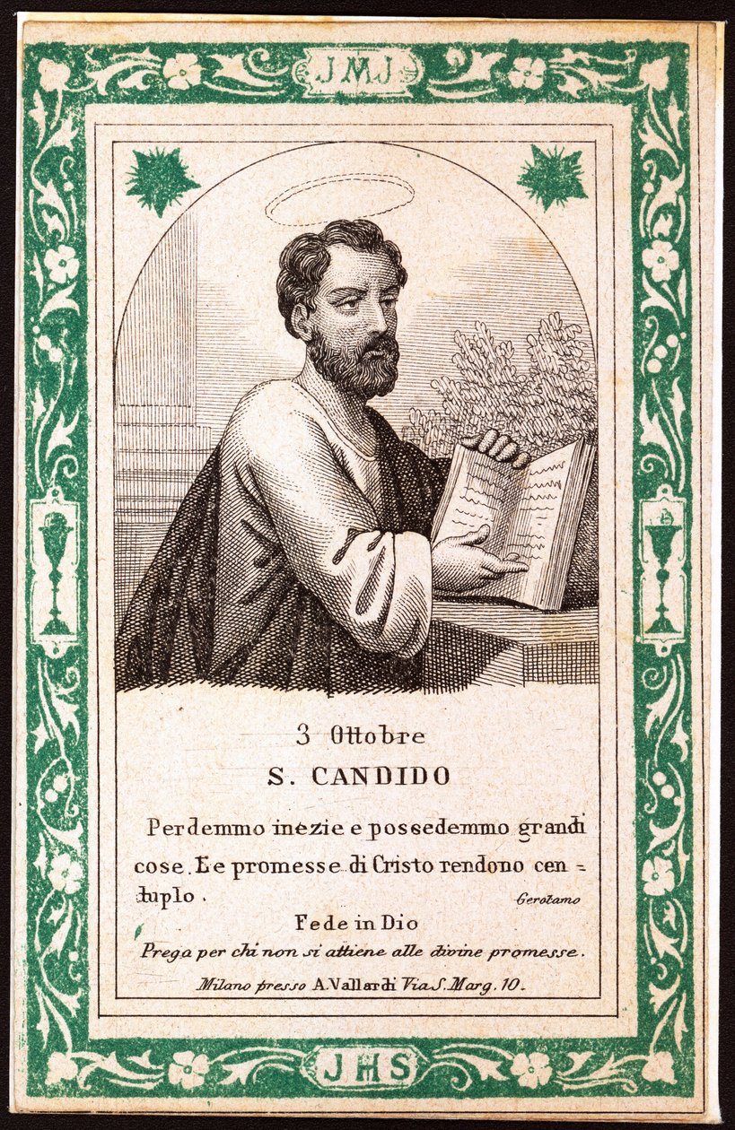 Imagem de São Cândido Piedoso. Cartão postal. início do século XX. Colecção privada. de Anonymous Anonymous