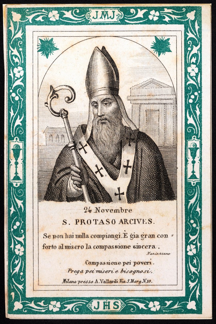 Santo protais, eveque de Milão Imagem piedosa. Cartão postal. O início do século XX. Coleção Particular de Anonymous Anonymous