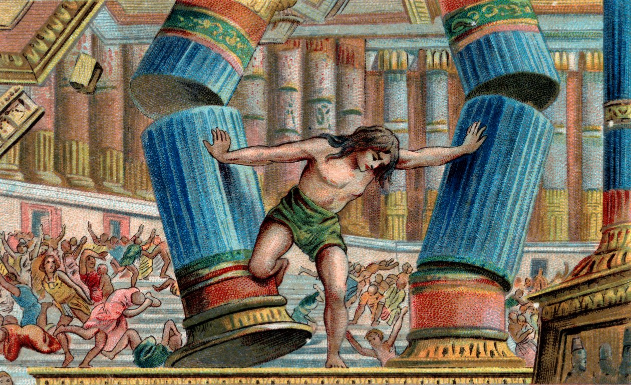 Sansão derrubando o Templo de Dagon - Cromolitografia - Coleção particular de Anonymous Anonymous