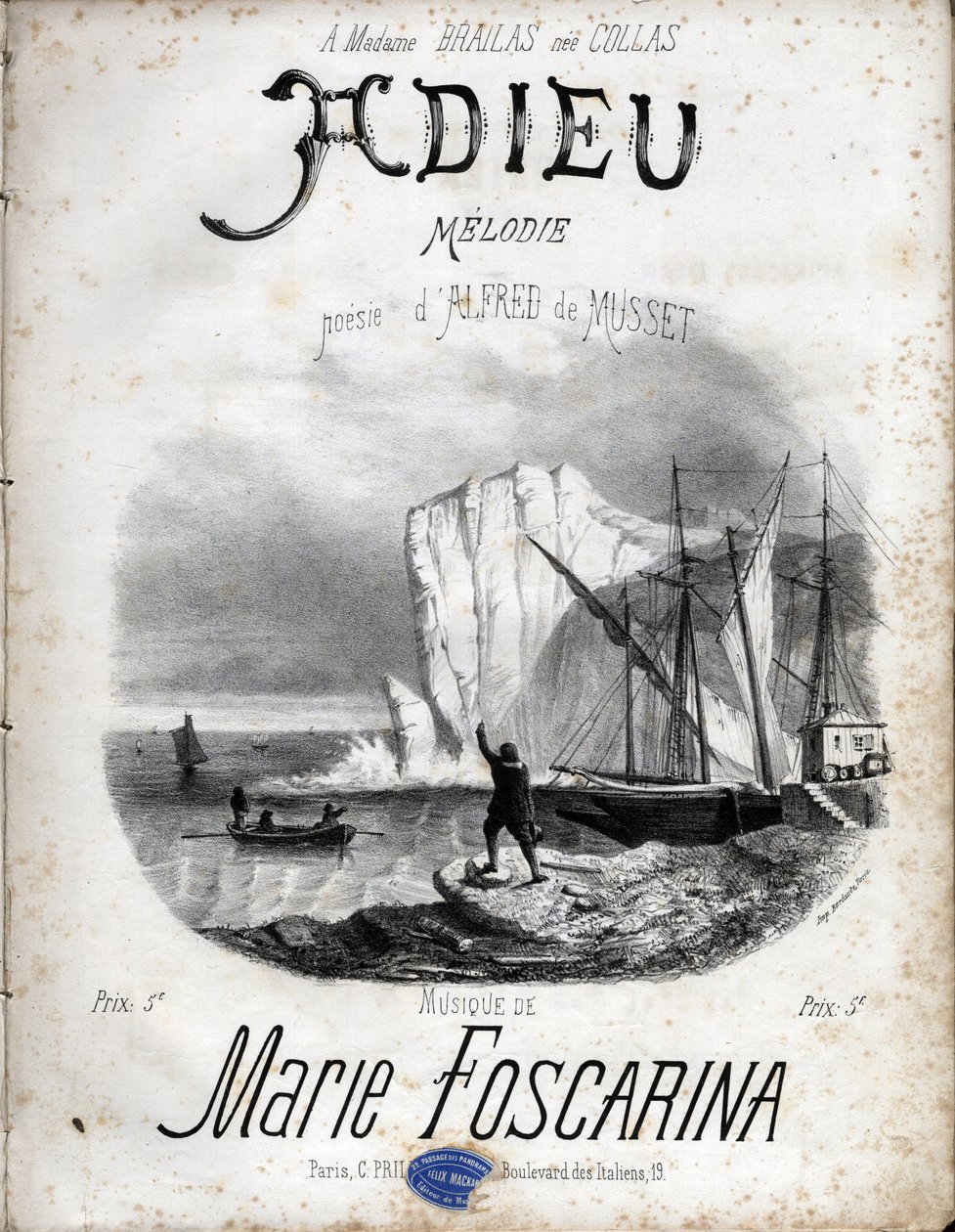 Partitura da melodia "Adeus" de Marie Foscarina após a poesia de Alfred de Musset.Private collection. de Anonymous Anonymous