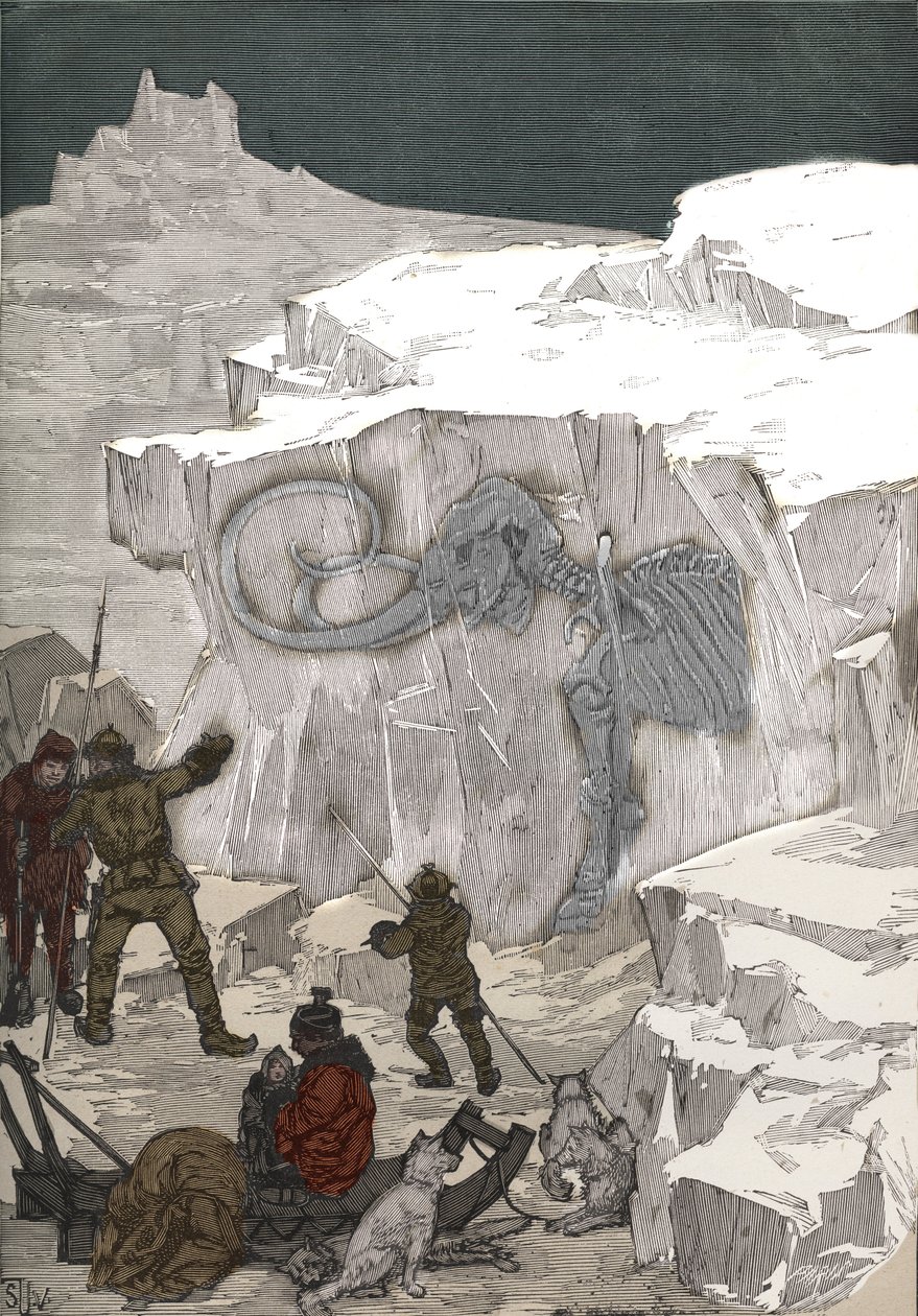 Procura de marfim fóssil mamute na Sibéria, no século XIX. Gravura a partir de 1885 em "Les arts et metiers illustres" de Adolphe BITARD. de Anonymous Anonymous
