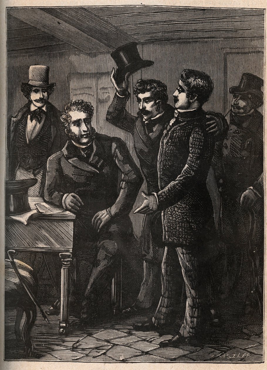O sargento Charles Goubin (1798-1822) está a ser arrependido por Eugene-Francois (Eugene Francois) Vidocq - gravação em "Os quatro sargentos de La Rochelle grand rect historique et dramatique" por Jules Beaujoint - Por volta de 1900 de Anonymous Anonymous