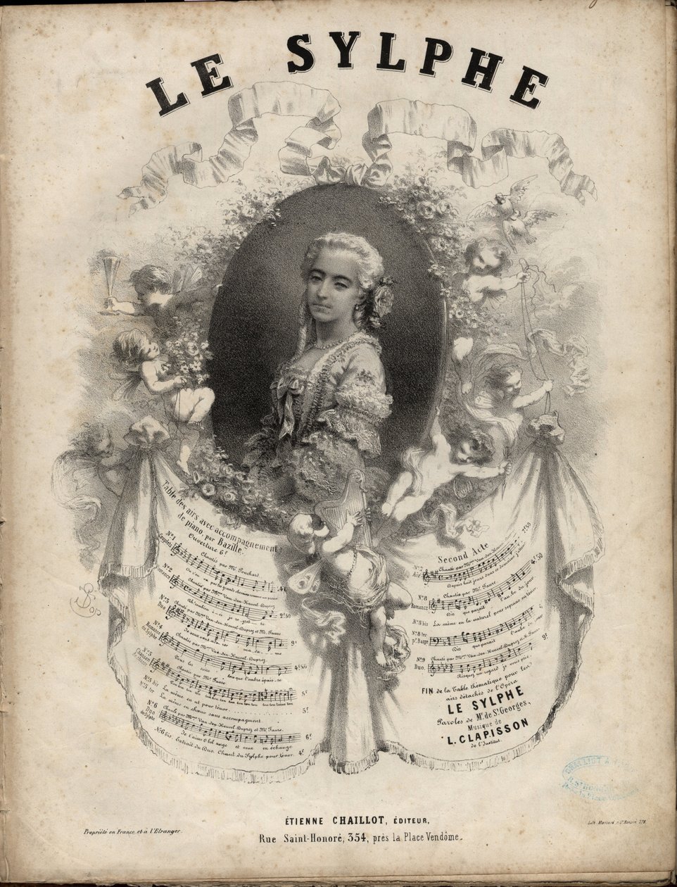Música para a ópera "Le Sylphe" em 2 actos, letra de M. de Saint-Georges, música de M. Louis Clapisson 1808-1866 Colecção privada. de Anonymous Anonymous