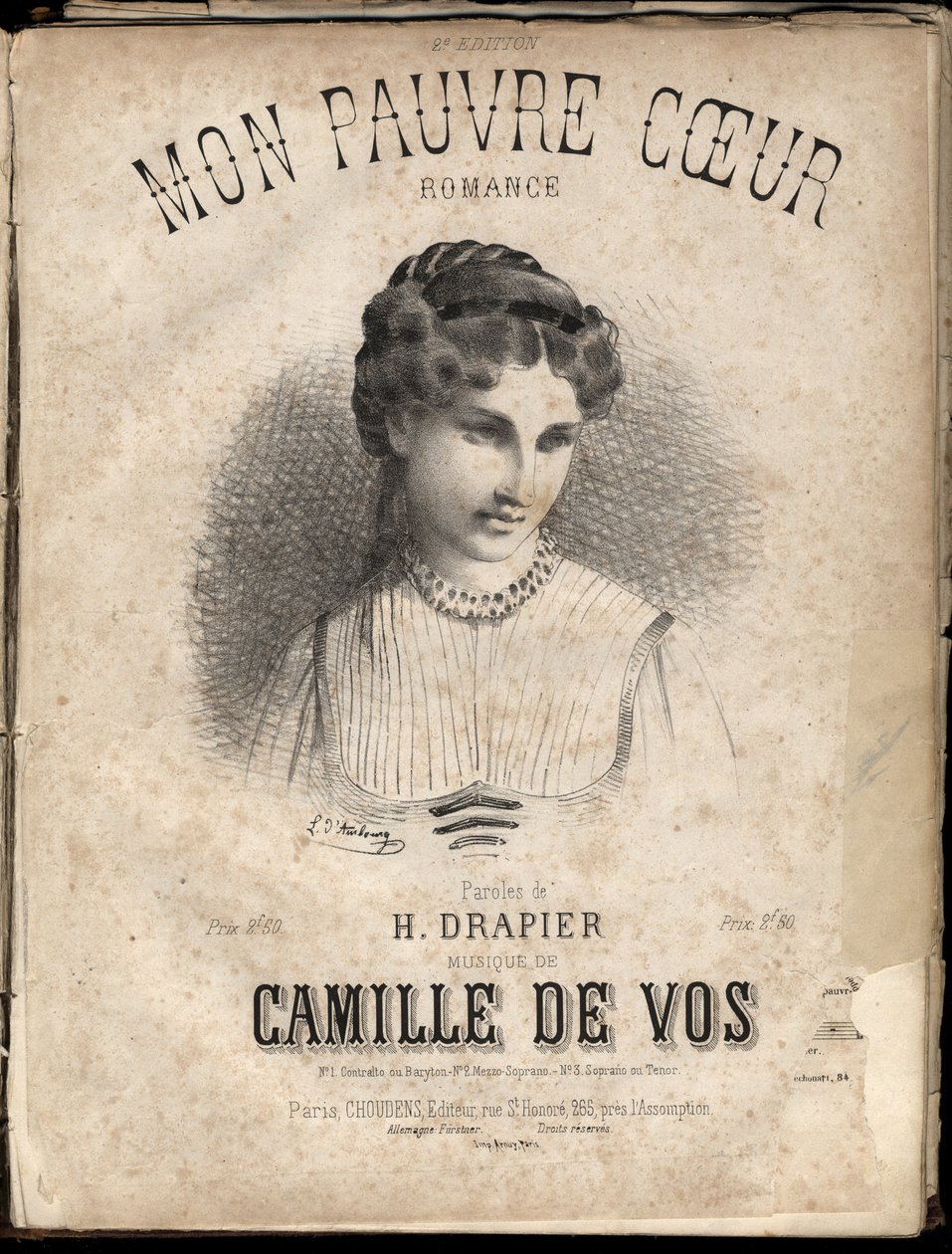 Música para "Meu pobre coração" letra de H. Drapier música de Camille de Vos. Coleção privada. de Anonymous Anonymous