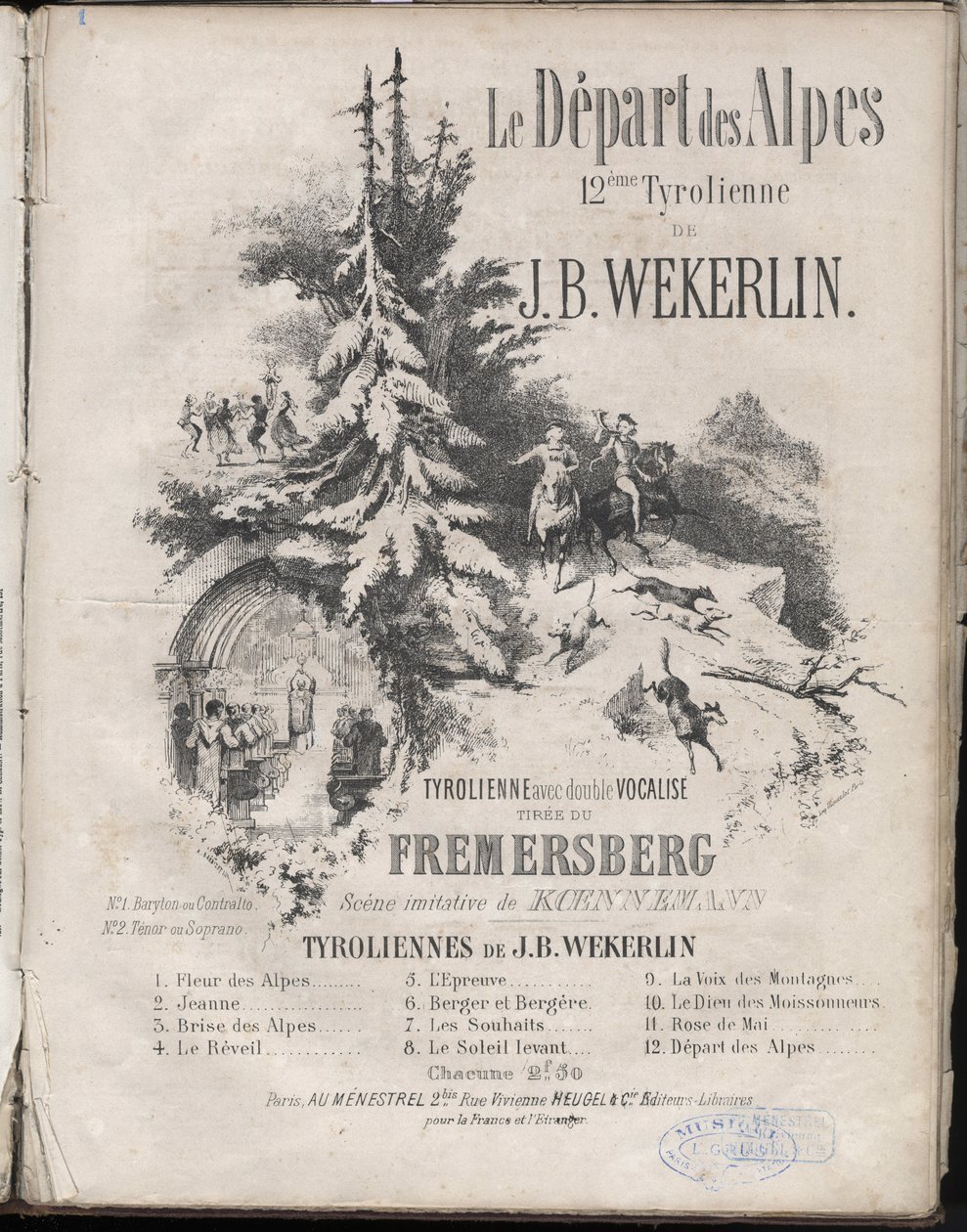Música de folha de "Le depart des alpes" 12ª linha postal de Jean-Baptiste (Jean Baptiste) Theodore Weckerlin ou Wekerlin 1821-1910 Colecção privada. de Anonymous Anonymous