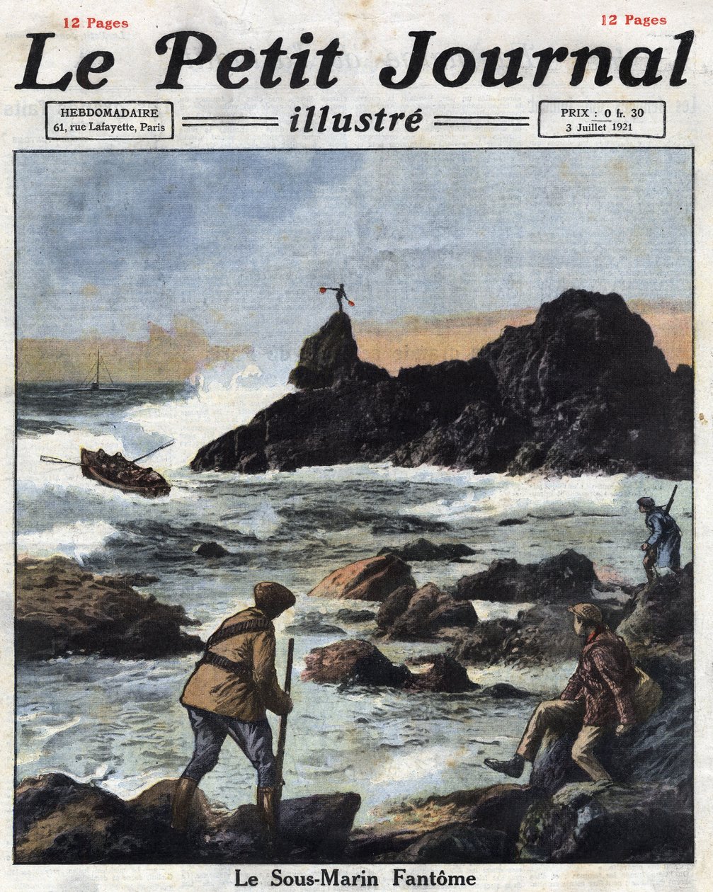 Sinn Feiners (sinn-feiners), membros do ramo político do Exército Republicano Irlandês (IRA) na Irlanda, embarcam em barcos para abordar submarinos dos Estados Unidos, fornecendo secretamente armas e munições à Irlanda. Ilustração retirada de "Le petit de Anonymous Anonymous