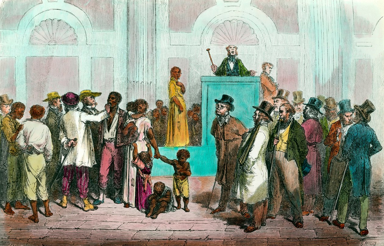 Escravidão: "Uma venda de escravos nos Estados Unidos" Gravura do século XIX. Coleção privada de Anonymous Anonymous