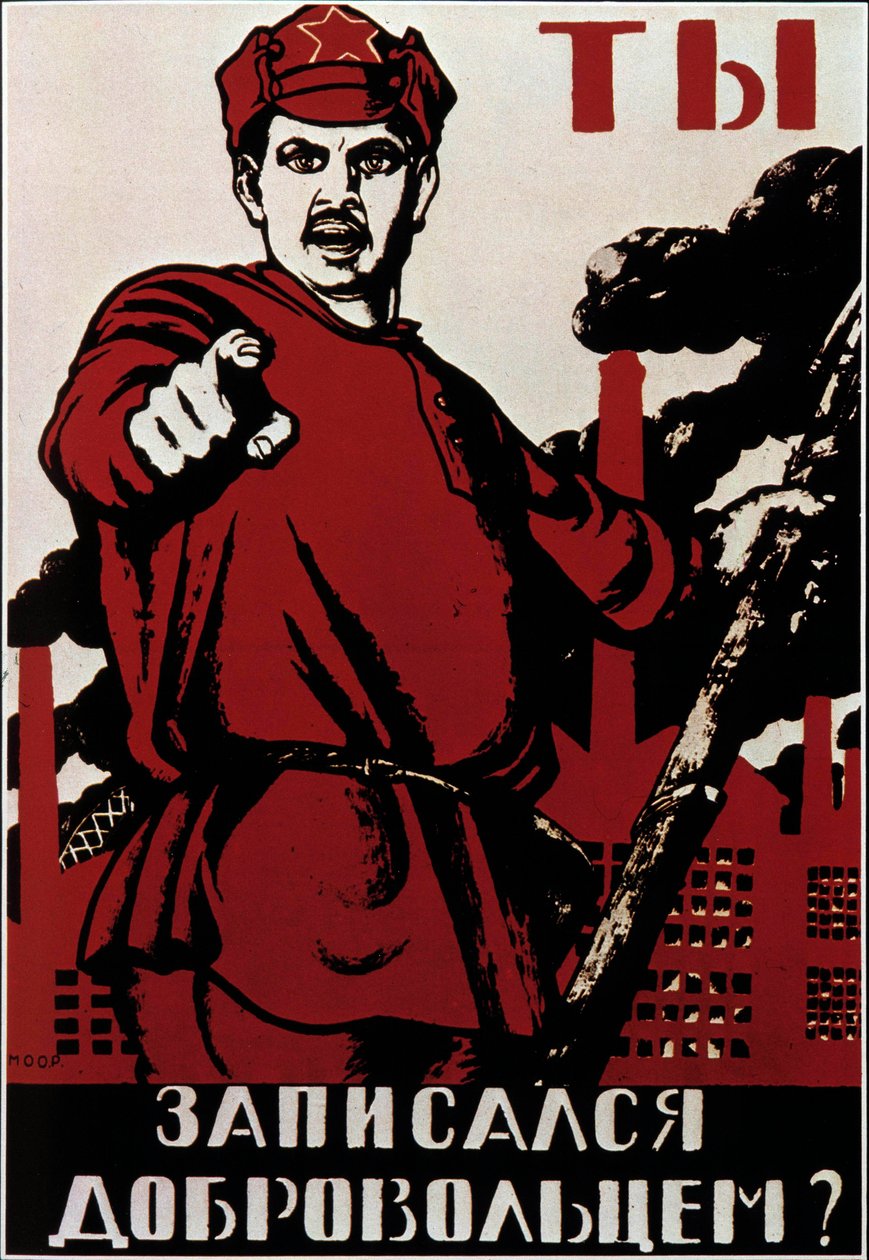 Cartaz de Propaganda Revolucionária Soviética apelando aos russos contra os generais do Exército Branco, reunindo os opositores dos comunistas após a Revolução Bolchevique de 1917 de Anonymous Anonymous