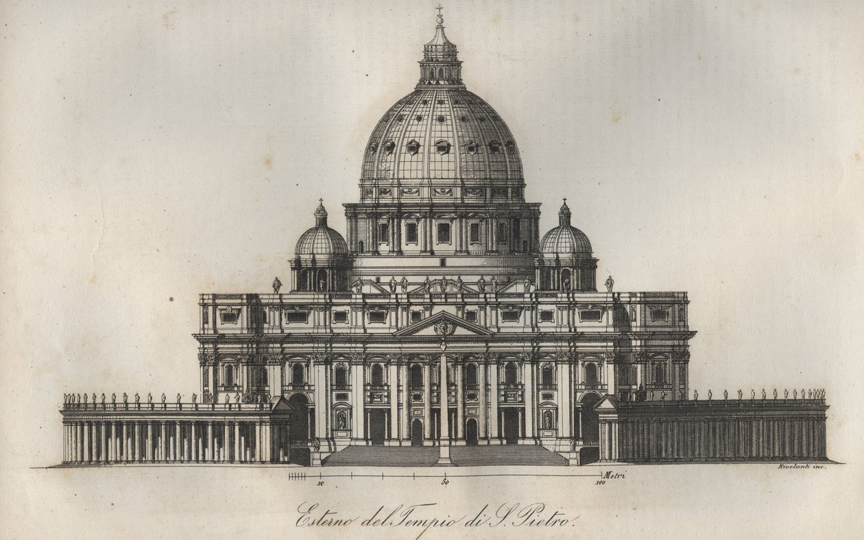 Basílica de São Pedro (Basílica de São Pedro) em Roma - gravura de "Usos e costumes de todos os povos do Universo". Ou melhor, a história do governo, das leis, das milícias, da religião de todas as nações desde os tempos mais remotos até aos nossos dias". de Anonymous Anonymous