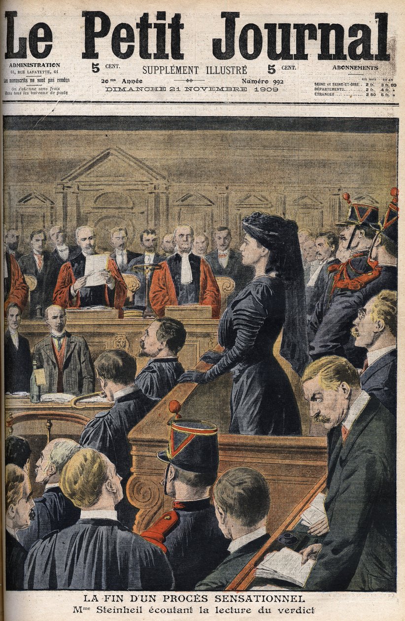 Caso Steinheil: Marguerite Steinheil (1869-1954) ouvindo a leitura do veredicto - Le Peiny Journal, novembro de 1909 de Anonymous Anonymous