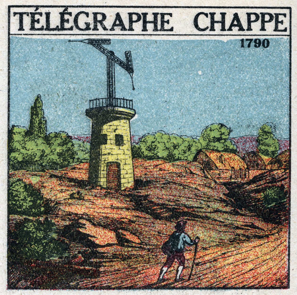 Telégrafo: Telégrafo de Claude Chappe (1765-1805) em 1790. Ilustração anônima de 1925. Coleção privada. de Anonymous Anonymous