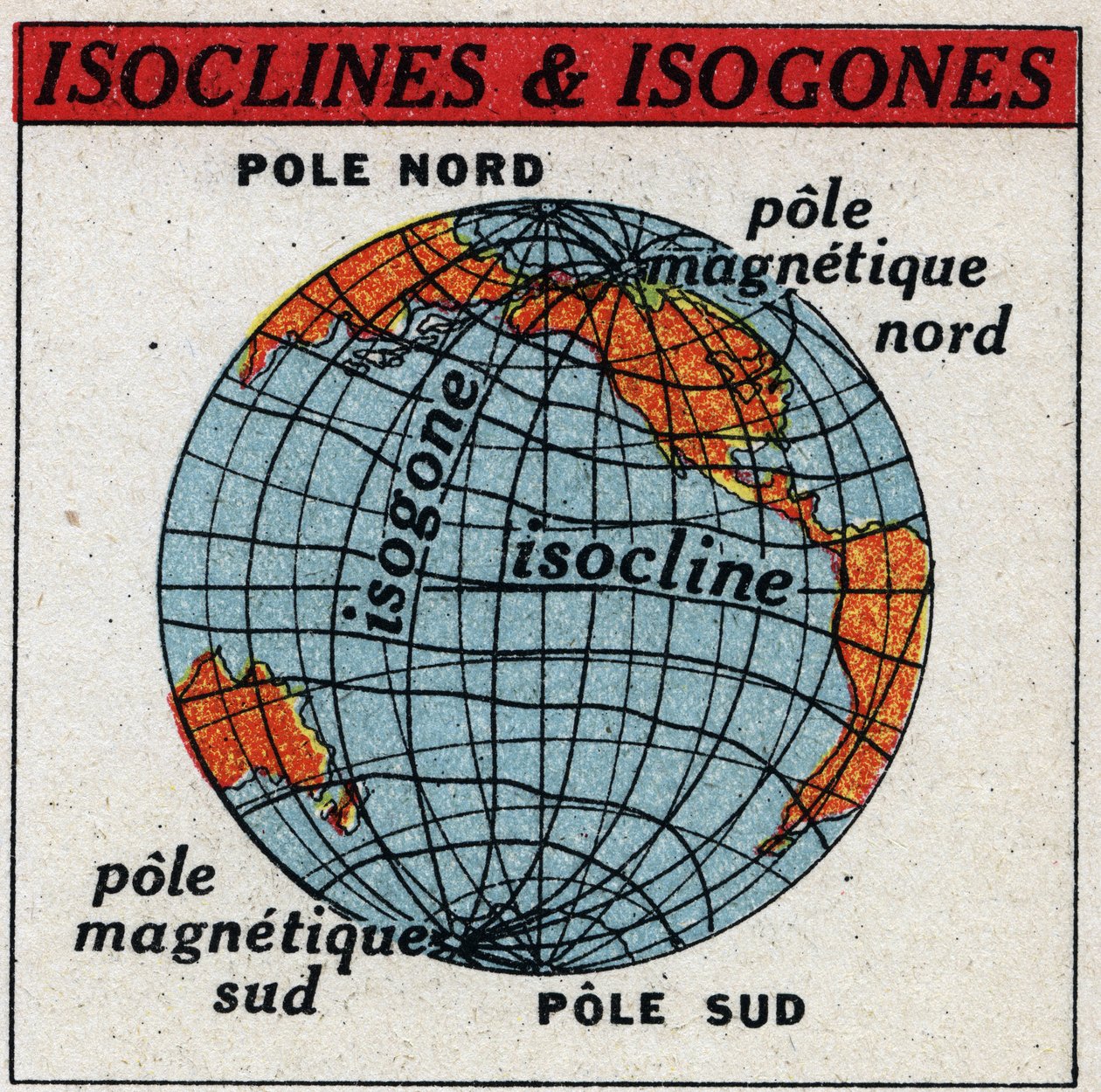 Magnetismo terrestre: Mapa magnético mostrando isoclins e isogones. Ilustração anônima de 1925. Coleção privada. de Anonymous Anonymous