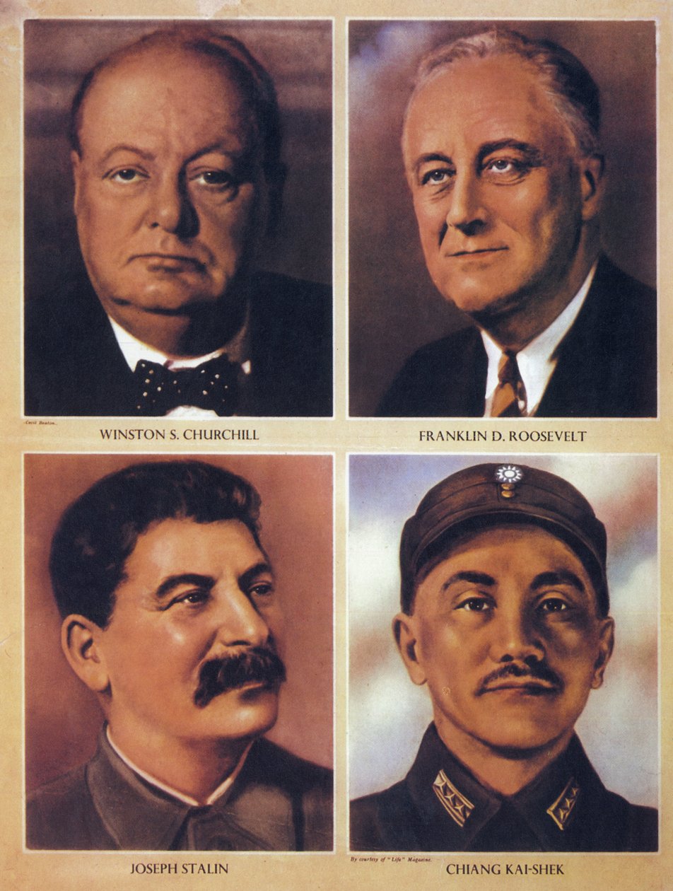 Os líderes Aliados da Segunda Guerra Mundial - Winston Churchill, Franklin Delano Roosevelt, Joseph Stalin e Chiang Kai Shek - 1943 de Anonymous Anonymous
