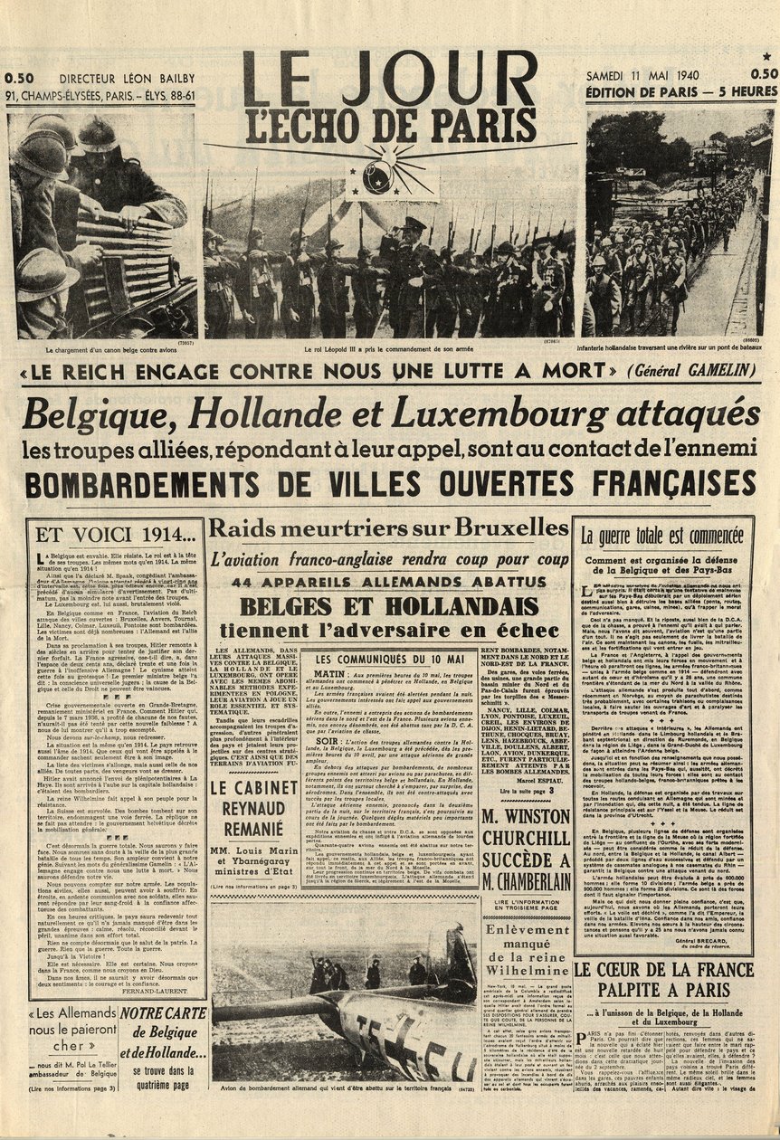 A Batalha da Bélgica ou Campanha Belga - 18 dias de campanha - invasão alemã da Bélgica durante a Segunda Guerra Mundial - Revista "Le Jour". L