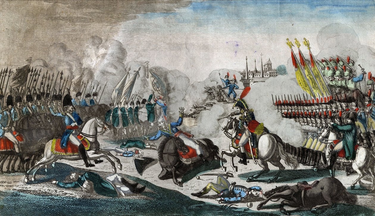 A Batalha de Luetzen (Bataille de Lutzen, ou Grossgorschen, 2 mai 1813) - Anônimo - 1813 - Gravura, aquarela - 38,9x29,2 - Coleção Privada de Anonymous Anonymous