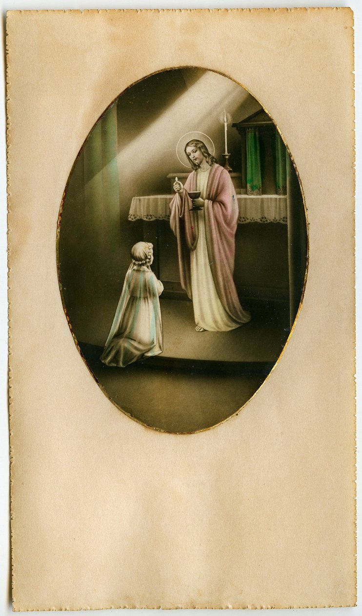 Eucaristia, Comunhão, Sacramento do Altar: uma criança diante de Jesus (gravura) de Anonymous Anonymous