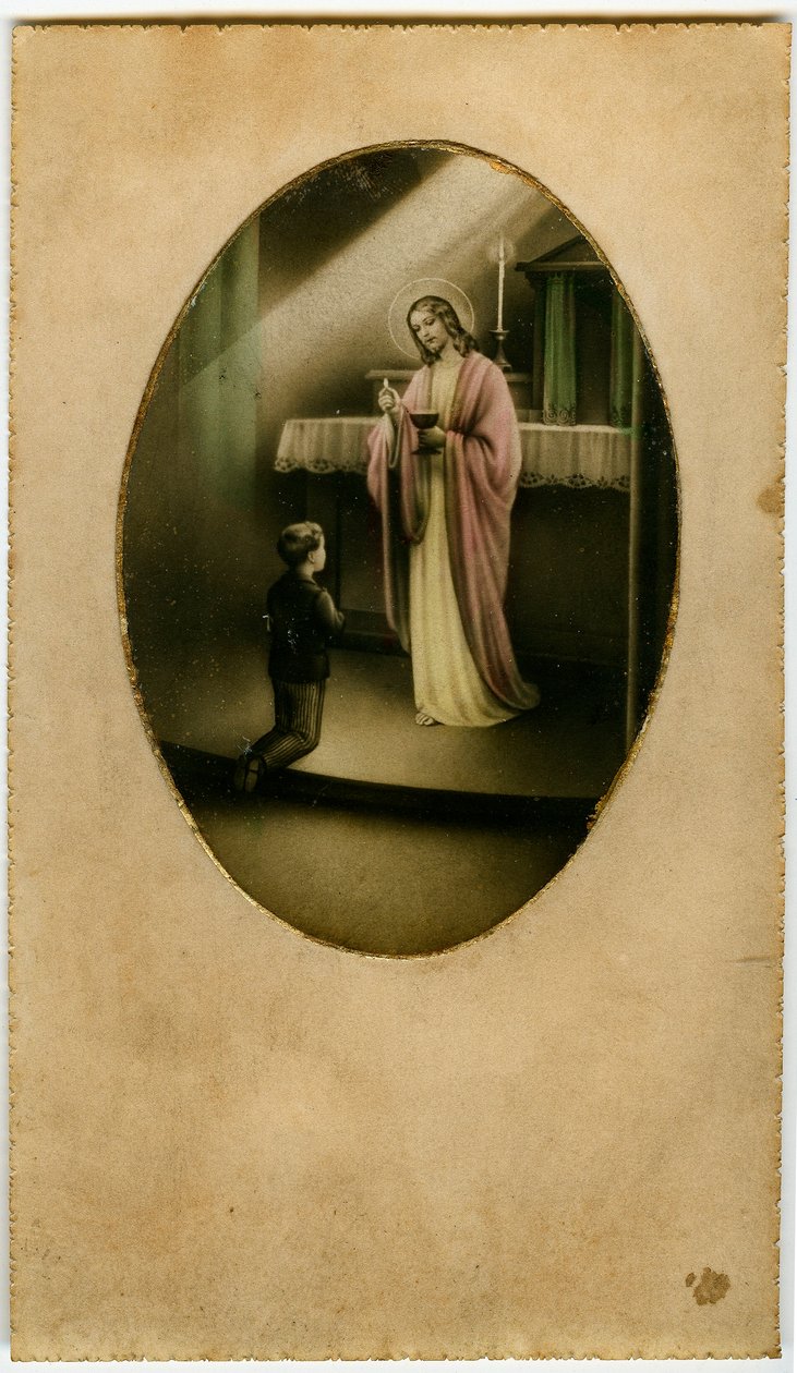Eucaristia, Comunhão, Sacramento do Altar: uma criança diante de Jesus (gravura) de Anonymous Anonymous