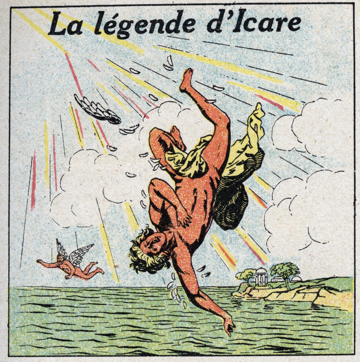 A Queda de Ícaro - A Queda de Ícaro. Ilustração anônima de 1925. Coleção particular. de Anonymous Anonymous