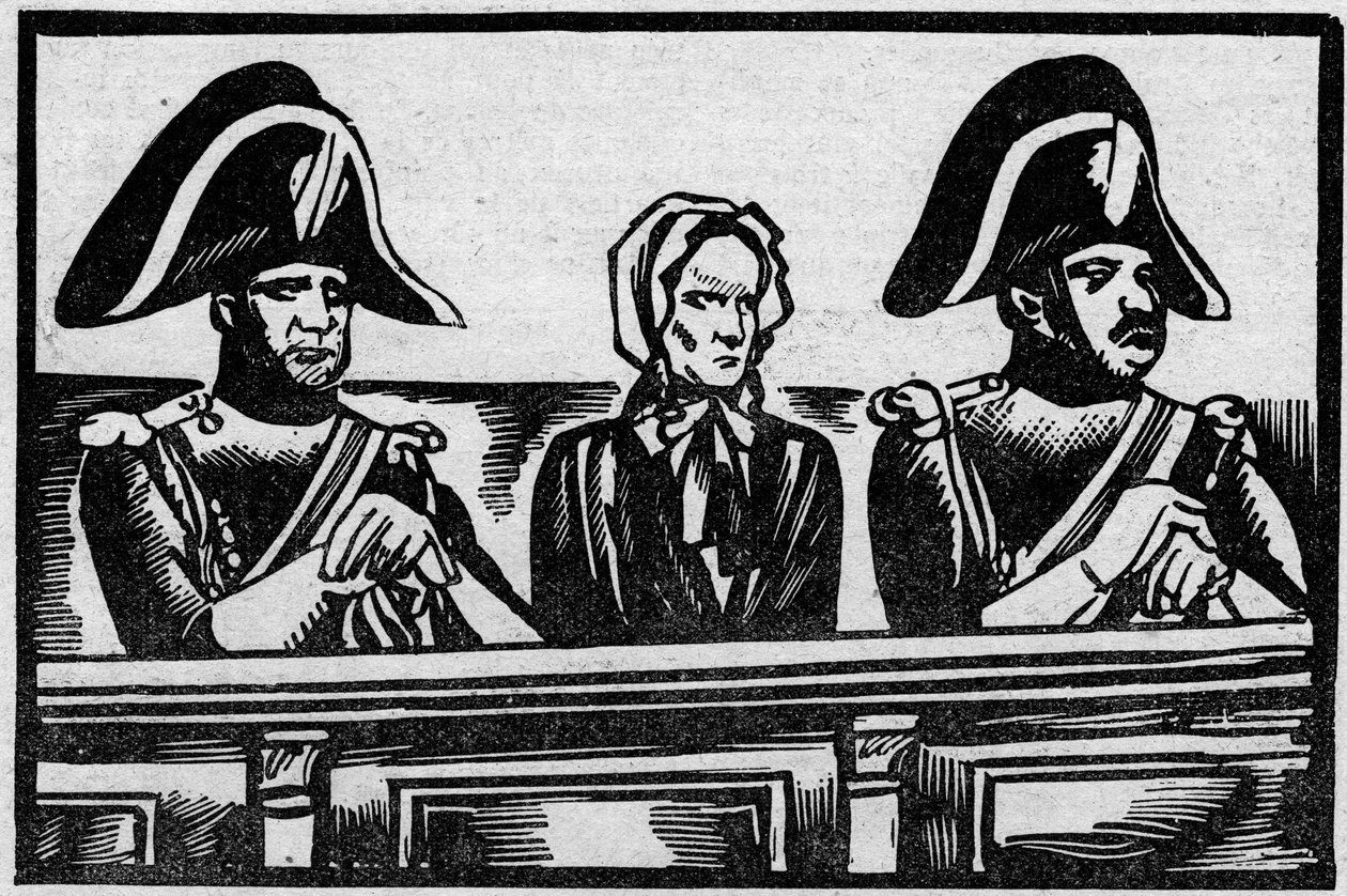 O caso Henriette Cornier, representada em seu julgamento pelo assassinato de uma criança, perto de seus patrões, em novembro de 1825. Ilustração retirada de "Le petit journal illustrious" 1931 de Anonymous Anonymous