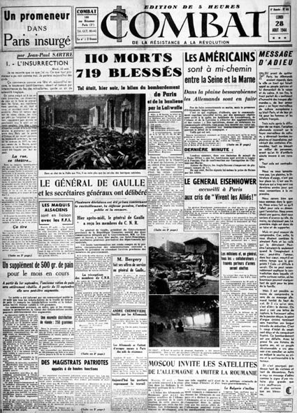A insurreição parisiense para libertar a capital - manchete de "Combat" de 28/08/1944, col. MDJ Bernard. de Anonymous Anonymous