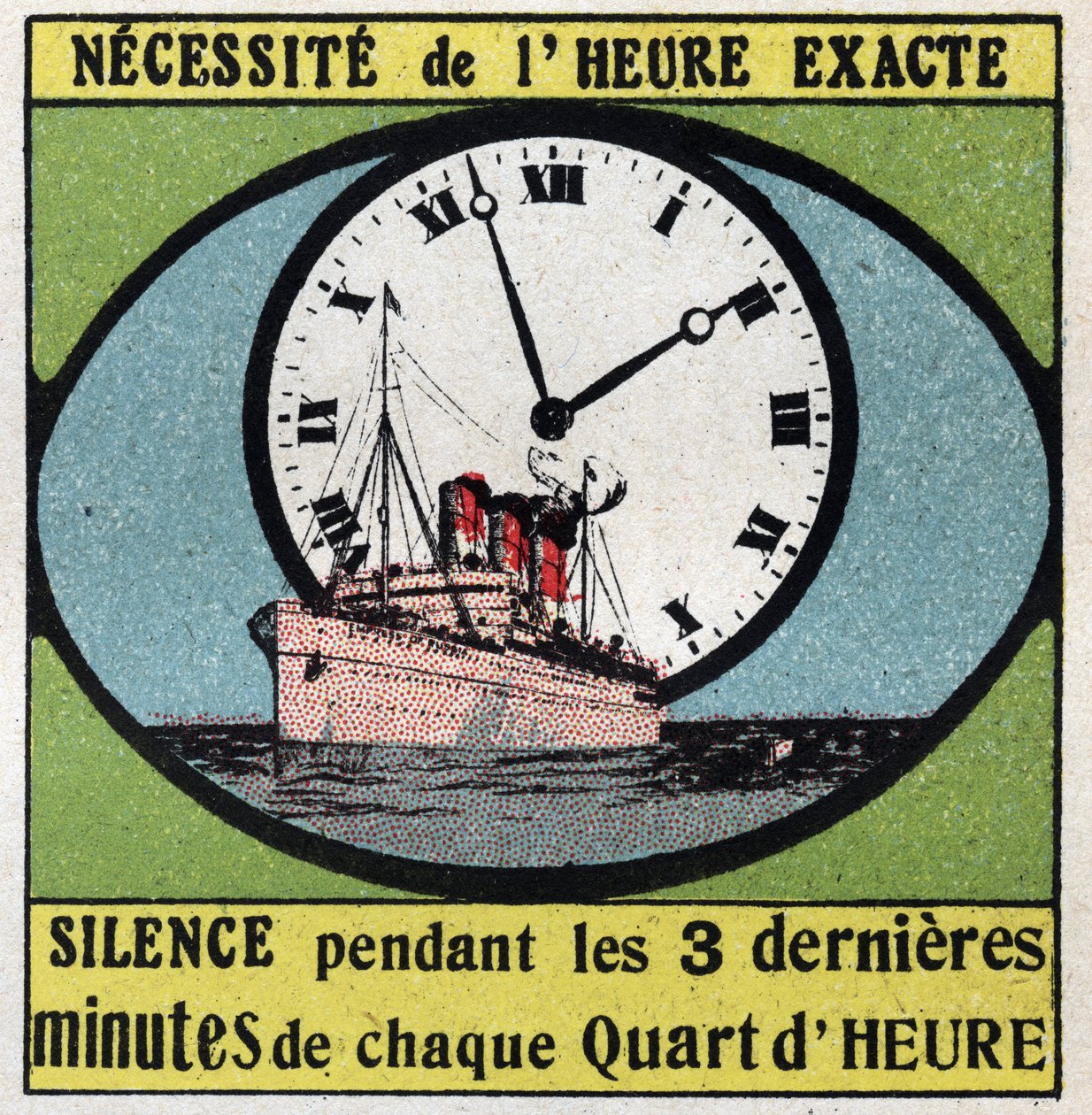 O T.S.F.: requer o tempo exacto. Silêncio durante os últimos 3 minutos de cada quarto de hora. Ilustração anónima de 1925. Colecção privada. de Anonymous Anonymous