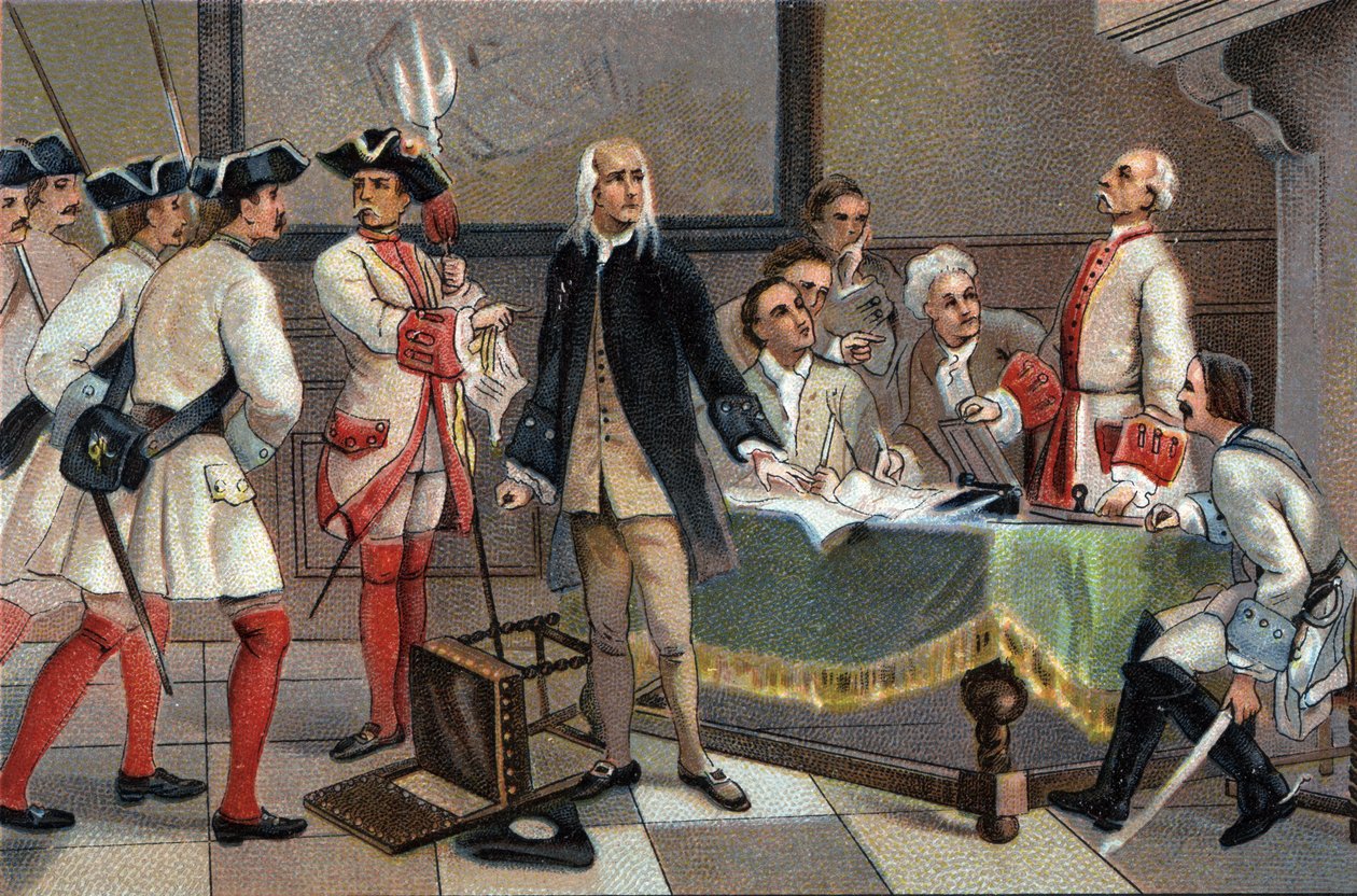 A prisão de François Anneessens em 1719 por ter sido o principal instigador do motim de Bruxelas em 1717. Cromolitografia publicitária dos chocolates Antoine em Bruxelas, no início do século XX. Coleção Particular de Anonymous Anonymous