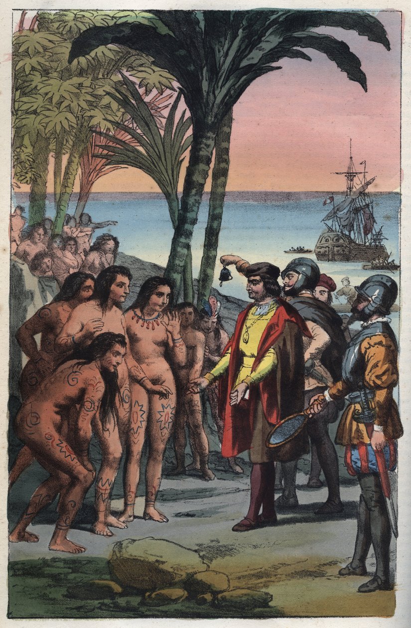A chegada do explorador Cristóvão Colombo (1451-1506) à América de Anonymous Anonymous