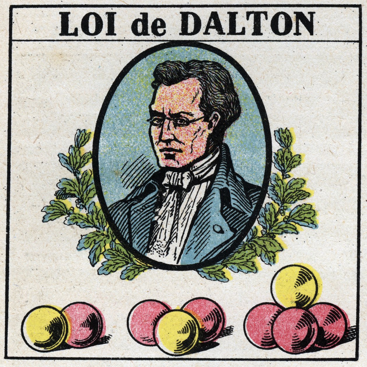 Os átomos: A Lei de John Dalton (1766-1844). Ilustração anônima de 1925. Coleção privada. de Anonymous Anonymous