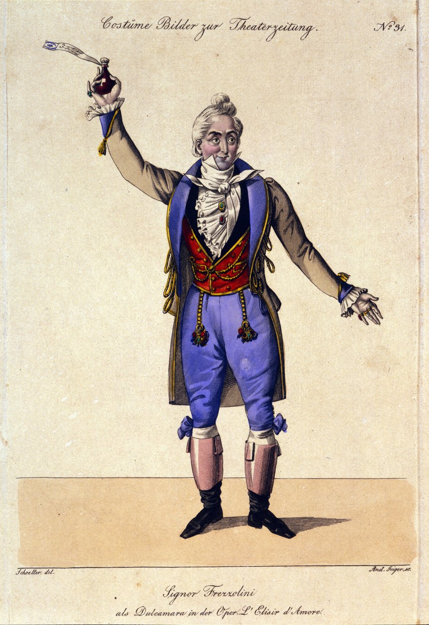 O baixo Giuseppe Frezzolini (1789-1861) interpretando o doutor Dulcamara na ópera "L