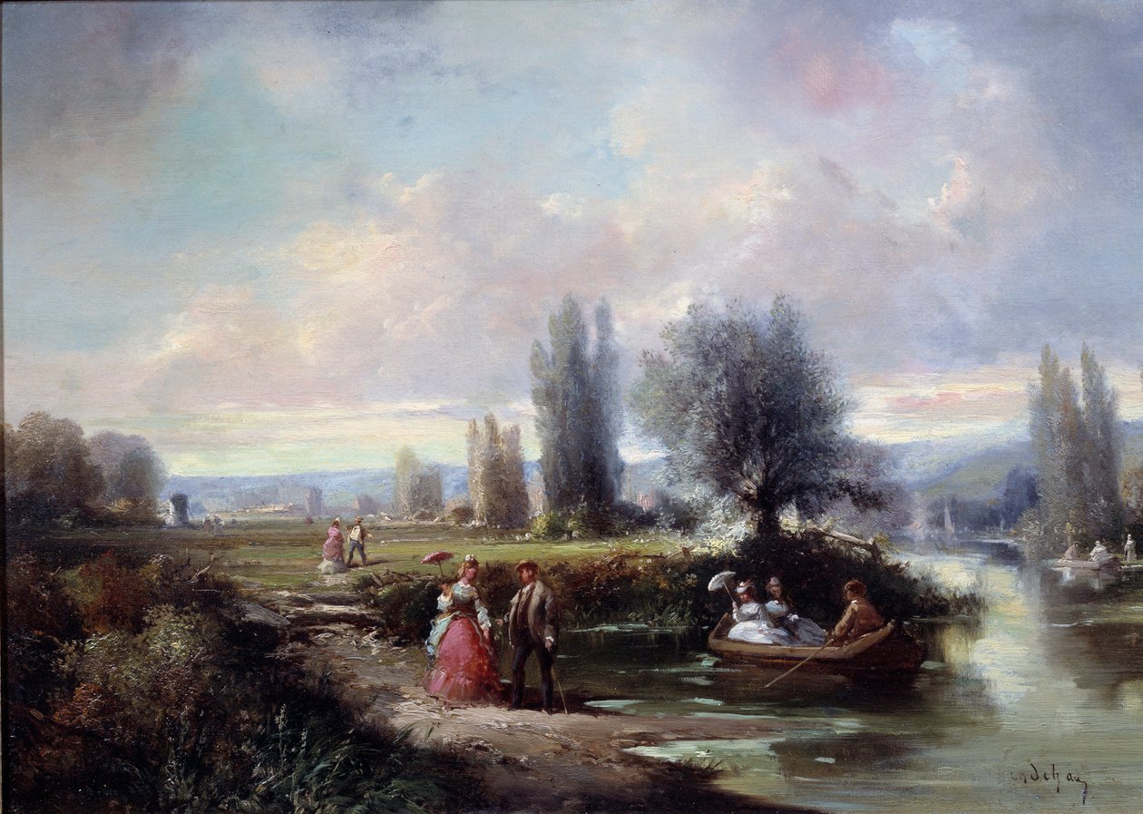 O passeio de barco. A pintura anónima do século XIX de Anonymous Anonymous