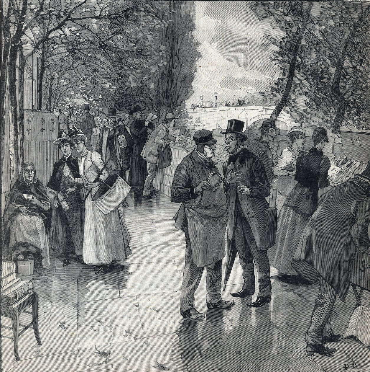 O passeio de livro de livros nas margens dos cais em Paris. Gravação em "Le petit parisien" em 30/10/1892. Coleção Particular de Anonymous Anonymous