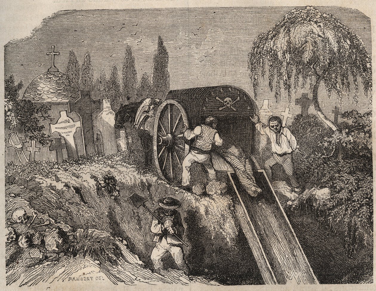 O cemitério do Brest Bagne, no século XIX. Gravura em "Histoire des bagnes depuis leur création à nos jours" (1877) de Pierre Zaccone (1817-1895) (Colonia Penale - colônia penal). Coleção particular. de Anonymous Anonymous